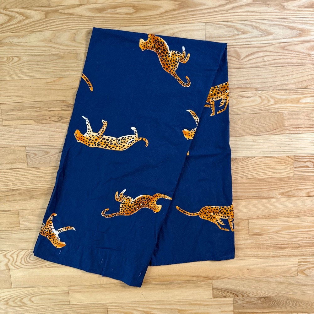 Anthropologie Navy Leopard Organic Cotton Shower Curtain 72 x 72 Boho Bold Print